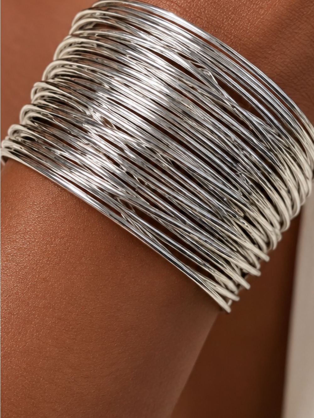 Multi-Row Silver Tone Coil Bangle Bracelet